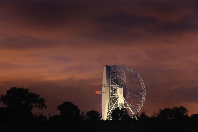 The Lovell Telescope listens to the night sky for radio signals from space at Jodrell Bank on June 22, 2011 in Holmes Chapel, England