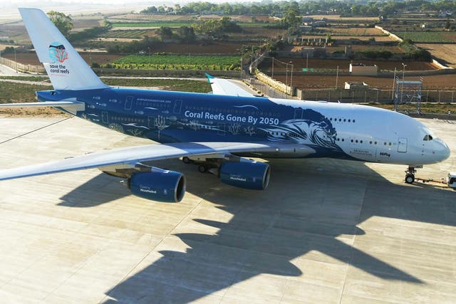 Heavy metal: the Hi Fly Airbus A380 emblazoned with an environmentalist message