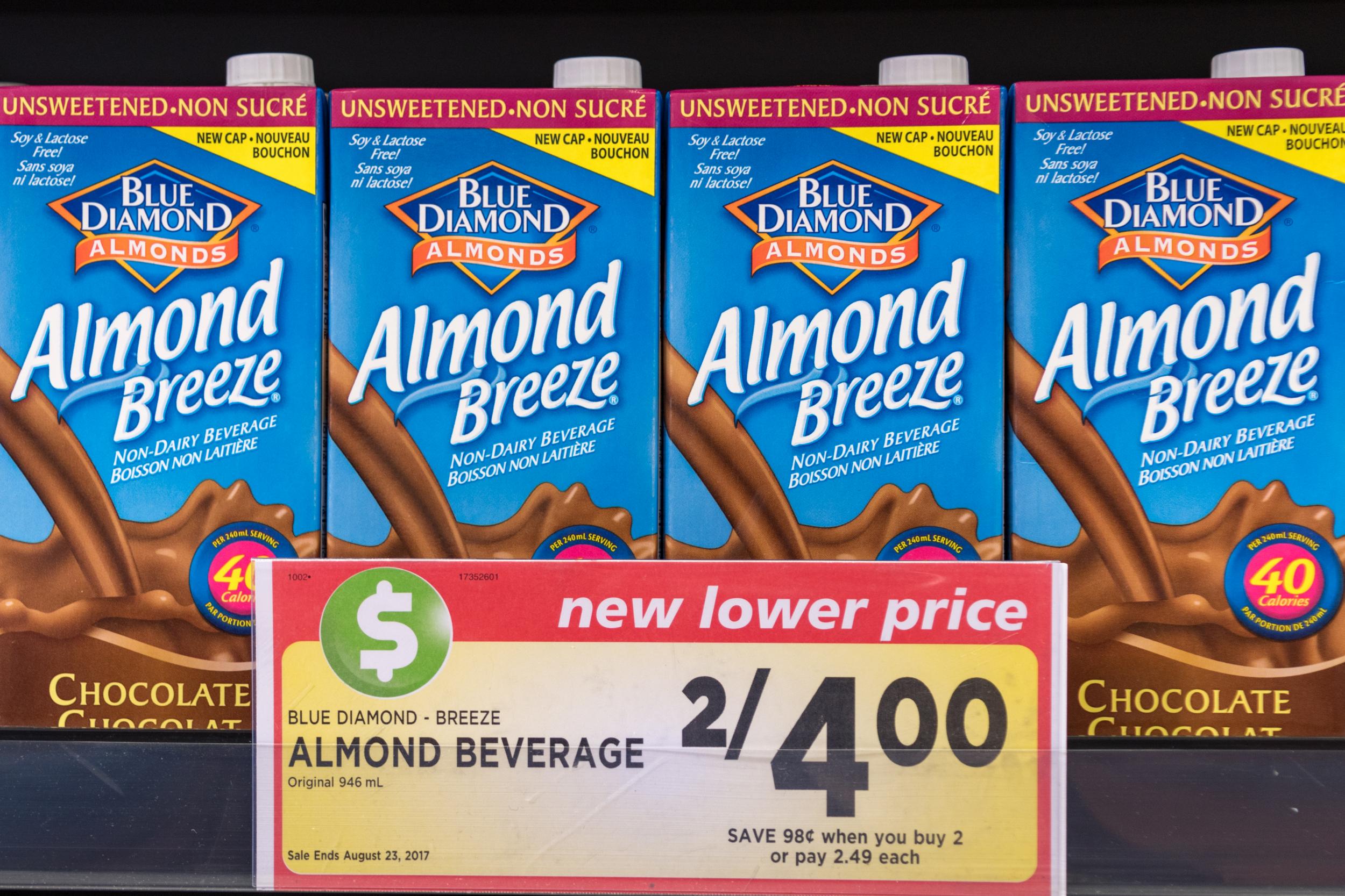 Blue Diamond almond breeze beverage tetra packs on sale in Canada