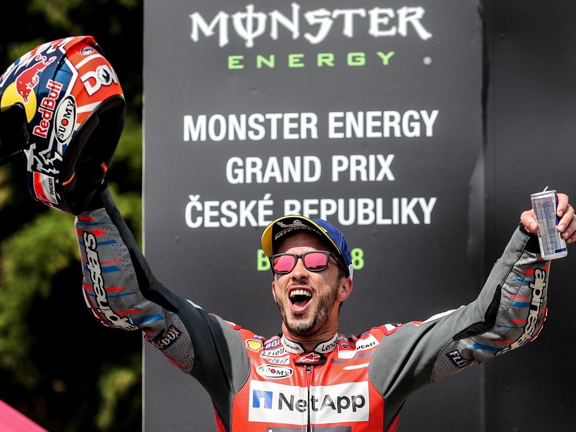 Andrea Dovizioso celebrates winning the Czech Grand Prix at Brno