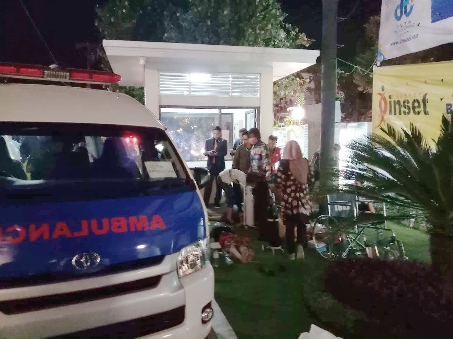 An ambulance near the Golden Palace Hotel after an earthquake hit Lombok Island, Indonesia (Reuters)