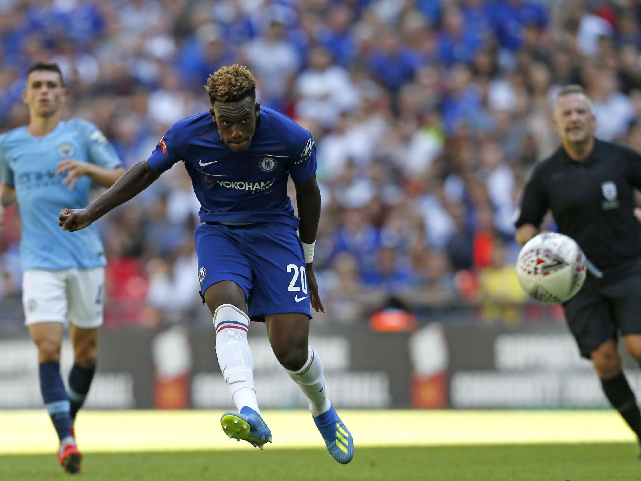 Callum Hudson-Odoi with a shot on goal for Chelsea