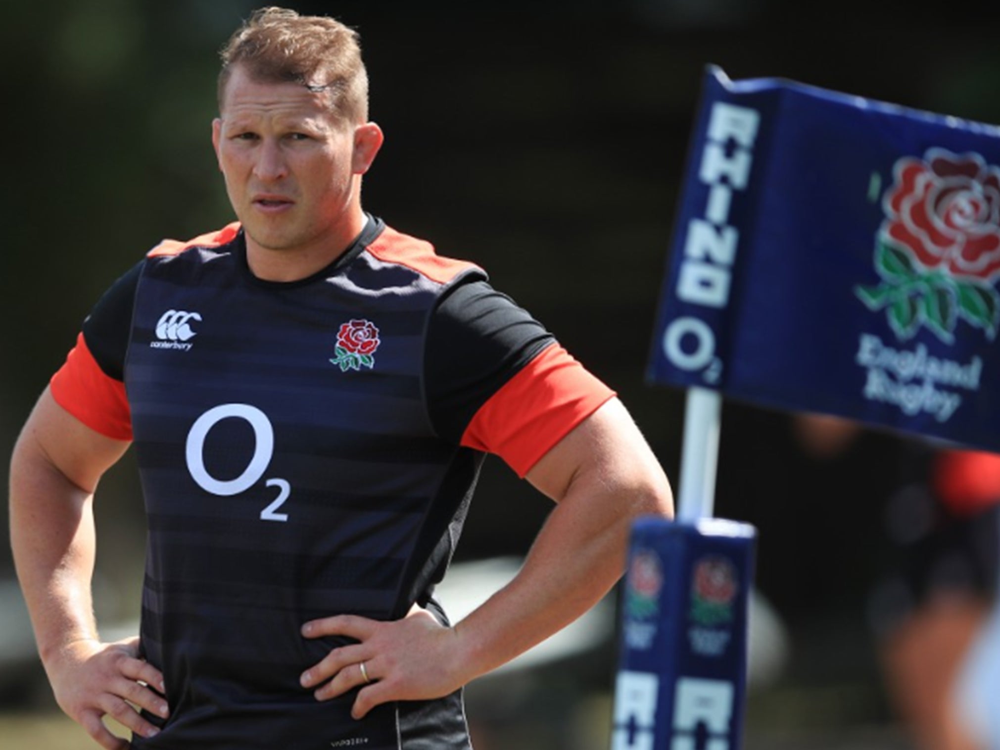 The England captain Dylan Hartley in training this week