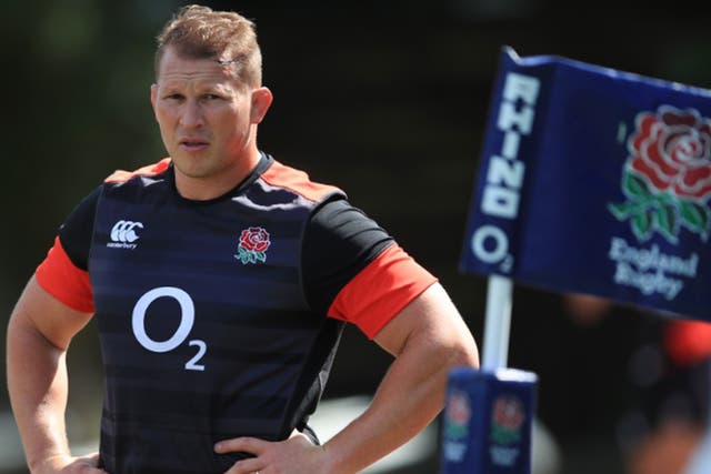 The England captain Dylan Hartley in training this week