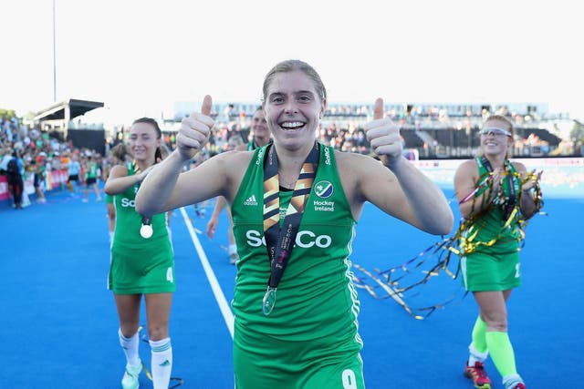 Ireland captain Kathryn Mullan celebrates her silver medal