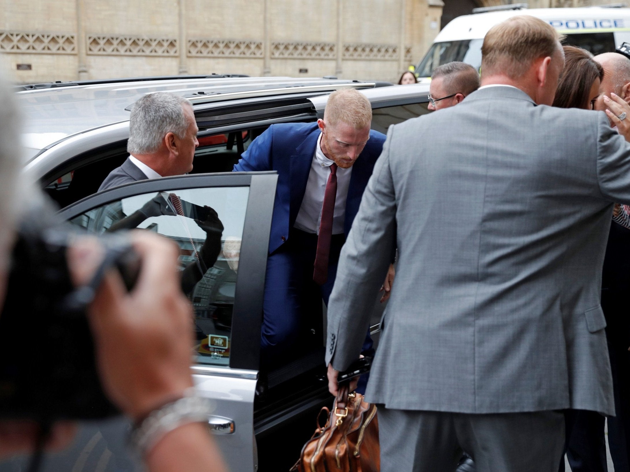 Stokes arrives for the start of his trial at Bristol Crown Court