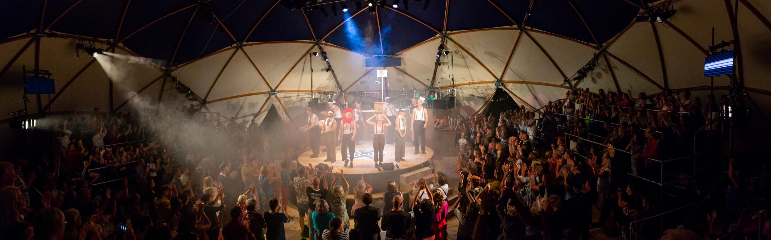 The show is staged in a domed tent known as the Asylum