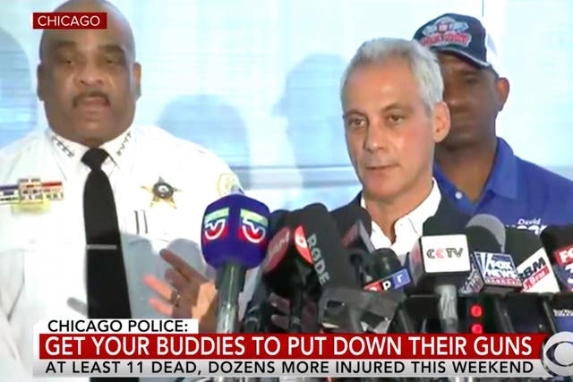 Chicago Mayor Rahm Emanuel blamed criminals and gangs for the spike in gun violence across the city over the weekend.