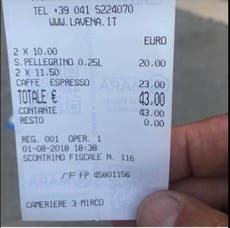 Venice café sparks anger after charging tourists €43 for four drinks