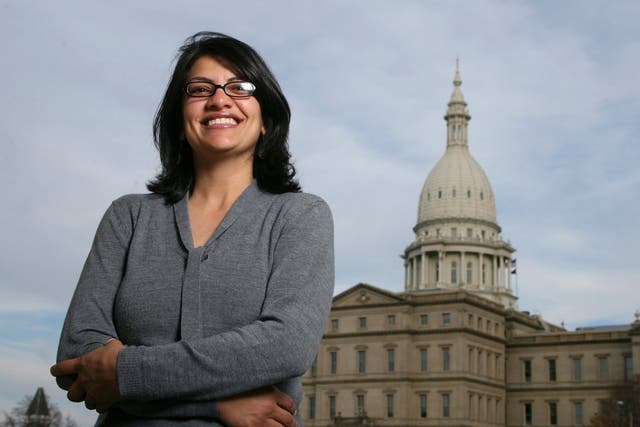 Democrat Rashida Tlaib, outside the Michigan Capitol in Lansing. She will become the US's first Muslim woman elected to Congress