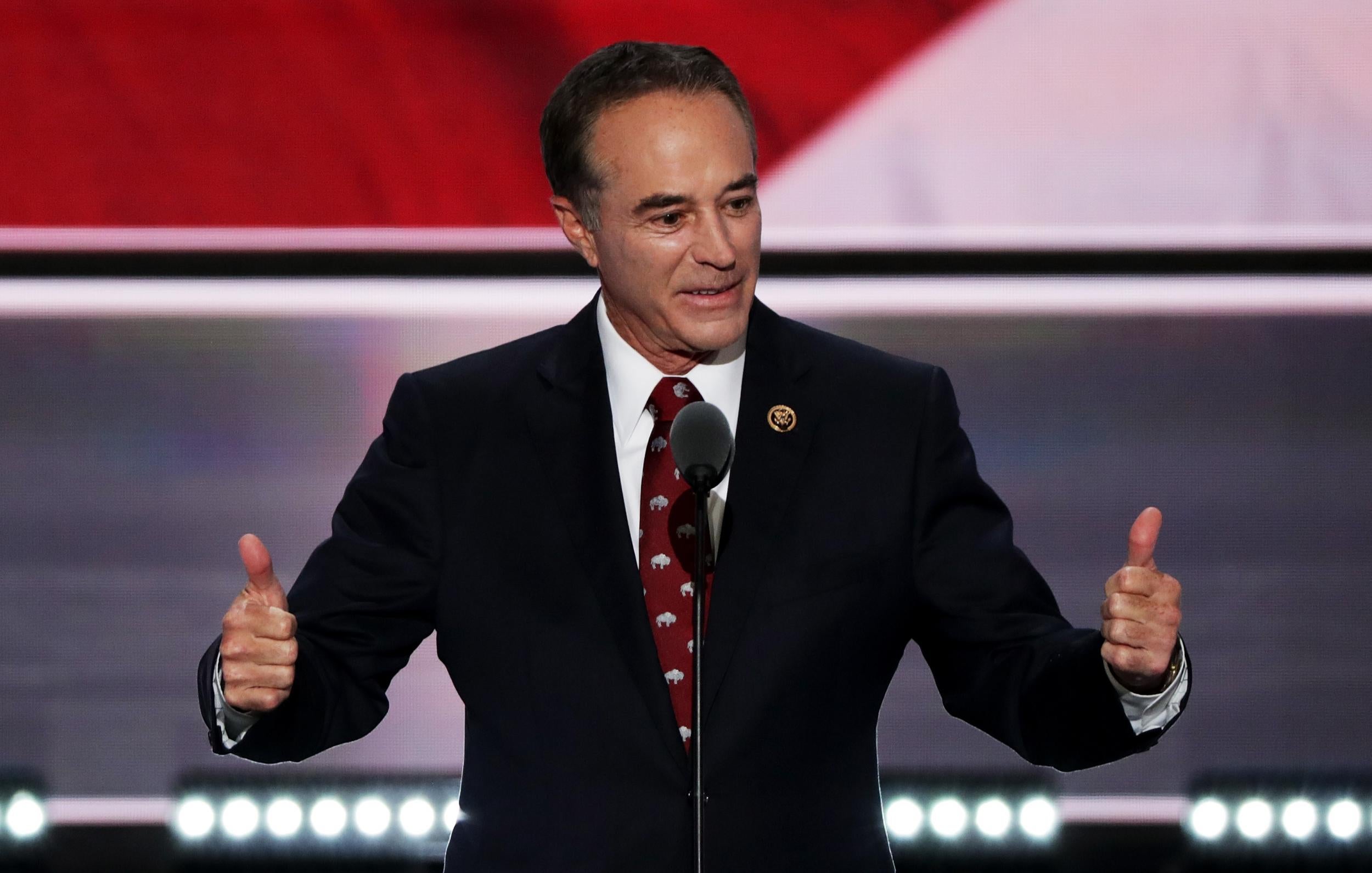 Representative Chris Collins delivers a speech on the second day of the Republican National Convention