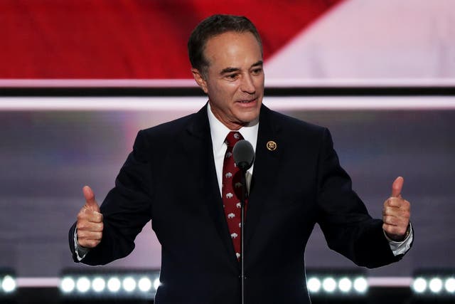Representative Chris Collins delivers a speech on the second day of the Republican National Convention