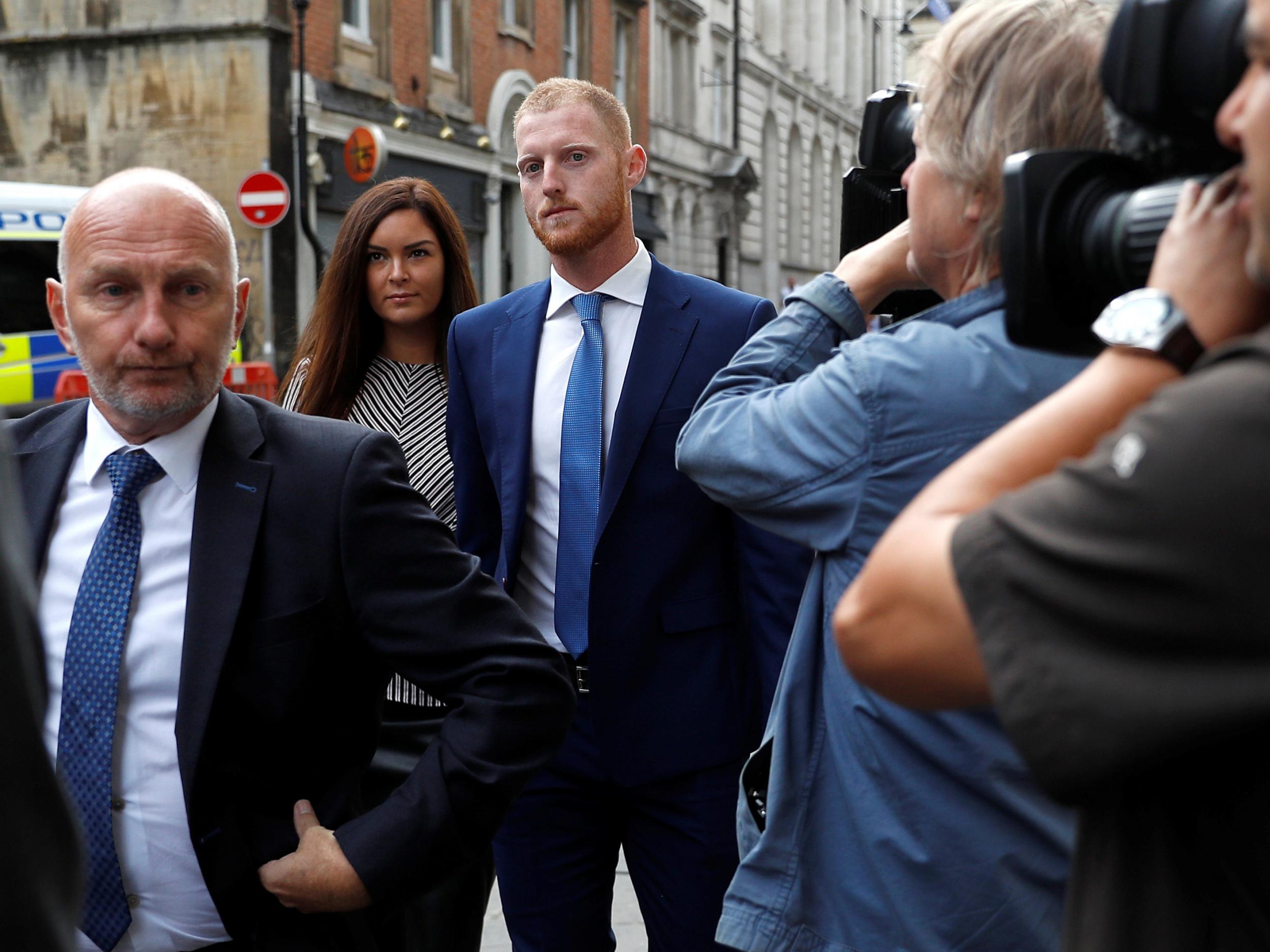 England cricket player Ben Stokes and his wife Clare Ratcliffe arrive at Bristol Crown Court with his legal team, in Bristol, Britain, August 9, 2018