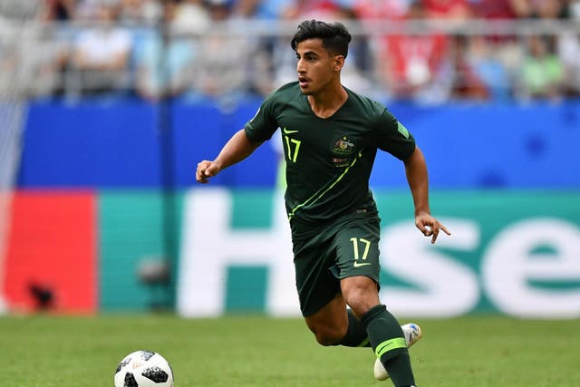 Daniel Arzani in action for Australia at the World Cup