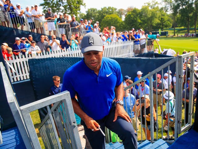 Tiger Woods plays alongside Justin Thomas and Rory McIlroy on day one at the PGA Championship