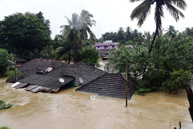 Houses are submerged in water due to heavy rains in Idukki, the southern Indian state of Kerala