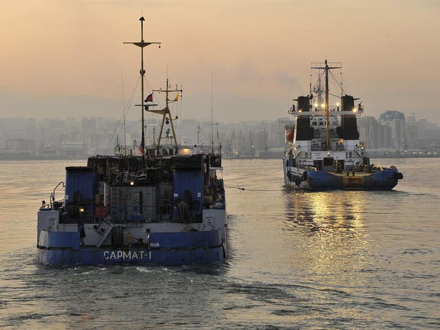 Russian vessels on the Caspian Sea, the largest landlocked body of water in the world