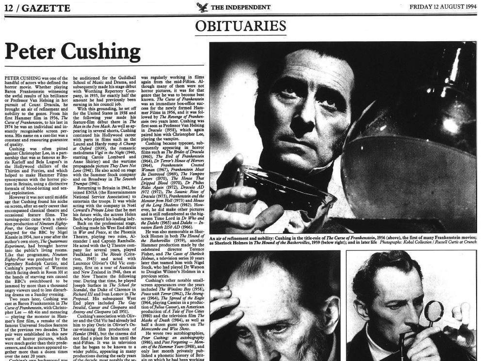 The Independent’s obituary of Cushing 24 years ago