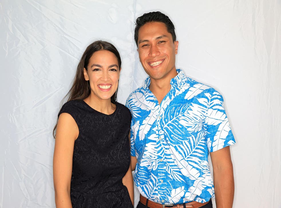 Democrat Alexandria Ocasio-Cortez, left, and congressional candidate Kaniela Ing stand for a portrait before a campaign event in Honolulu, Hawaii, U.S., August 9, 2018.