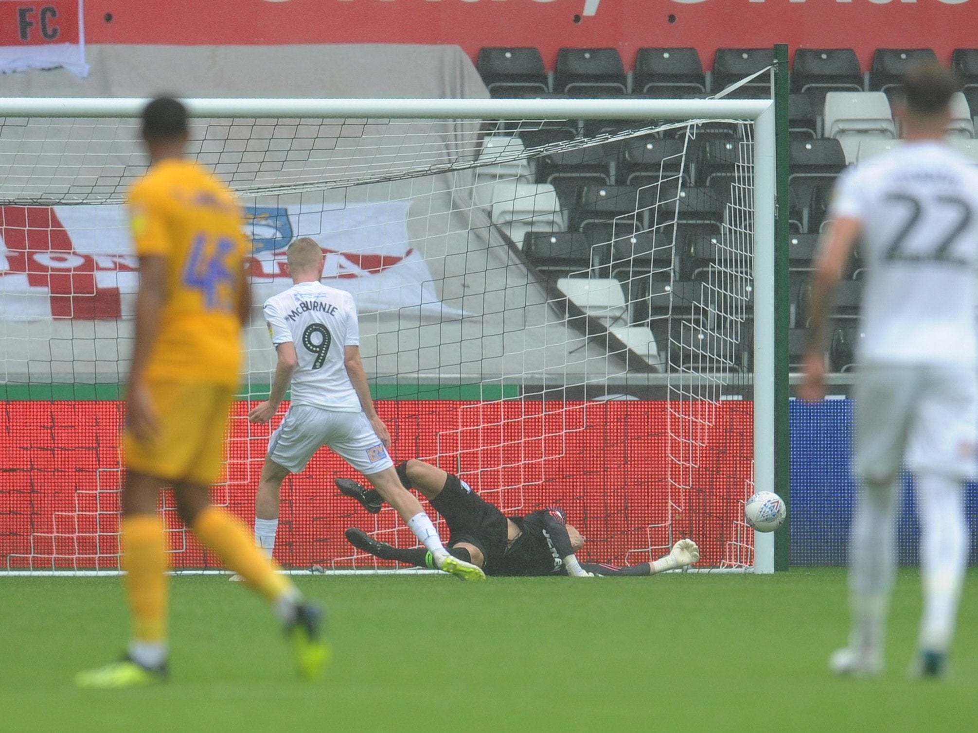 Declan Rudd saves a penalty from Oliver McBurnie