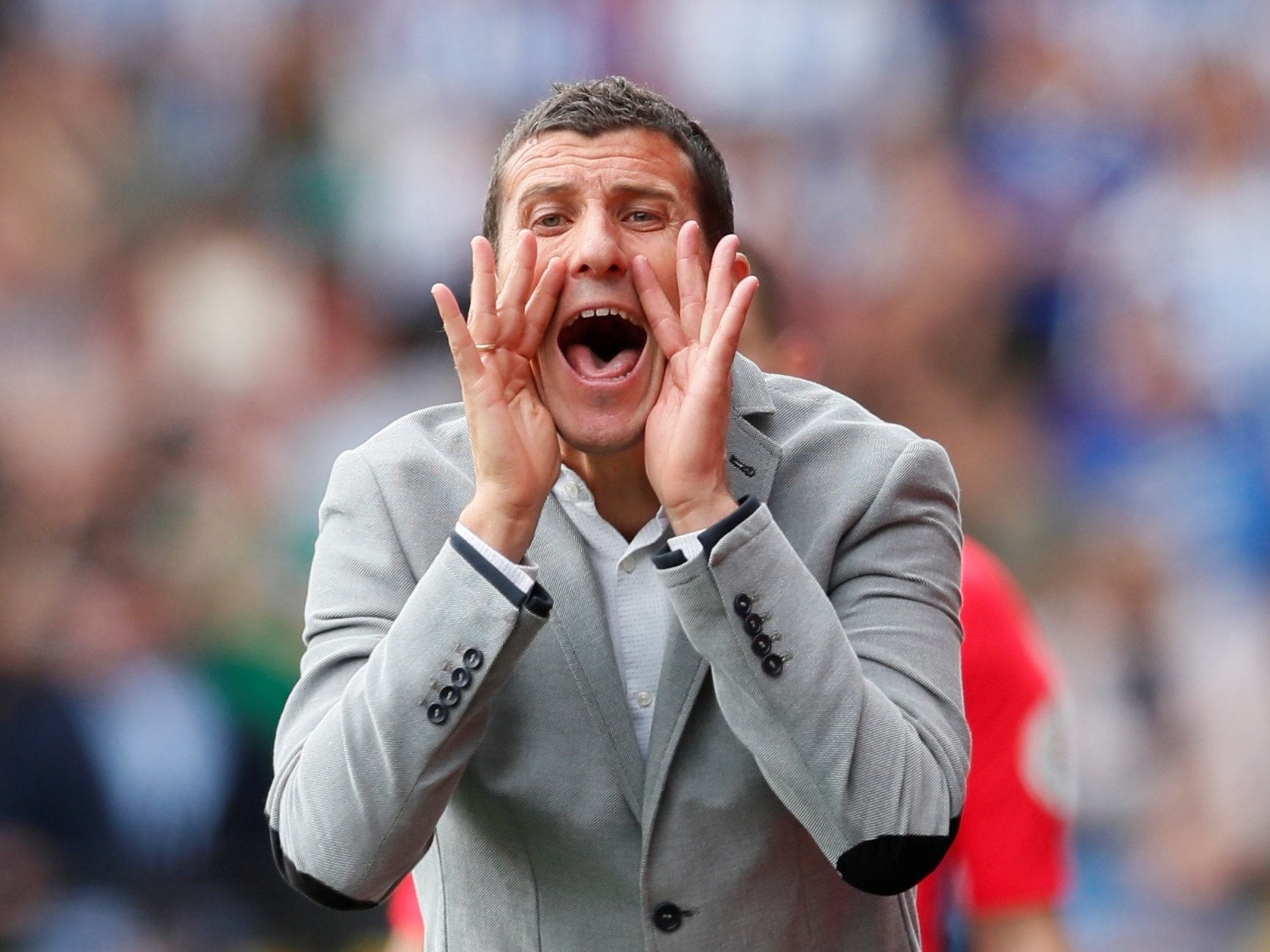 Javi Gracia encourages his side from the sideline at Vicarage Road