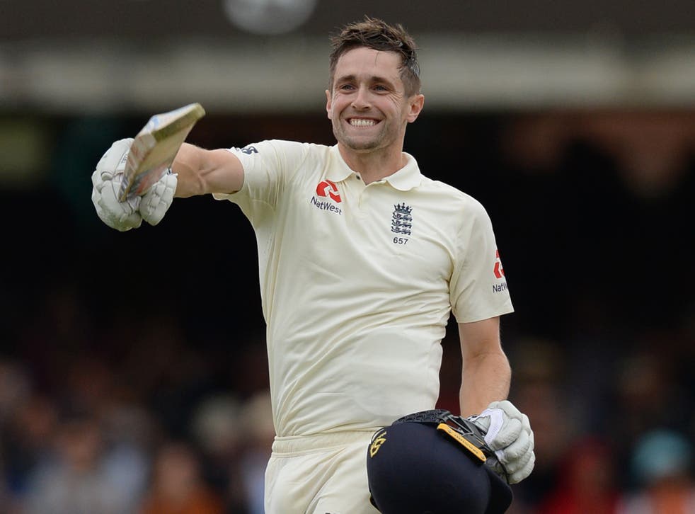 Chirs Woakes celebrates his maiden Test century