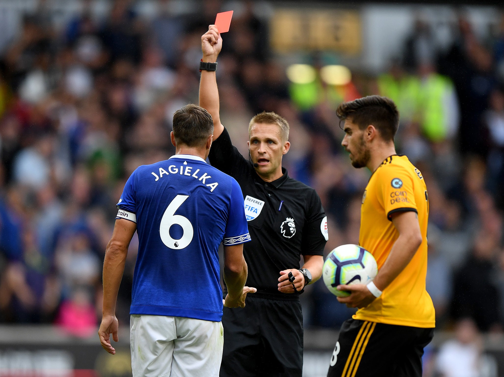 Phil Jagielka was shown an early red