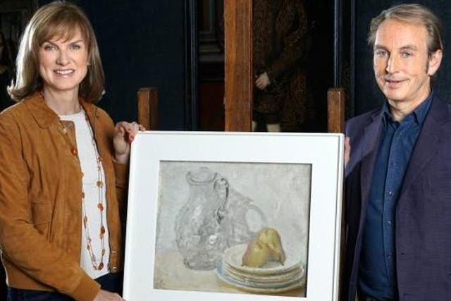 Fake or Fortune? presenters Fiona Bruce and Philip Mould with the controversial painting