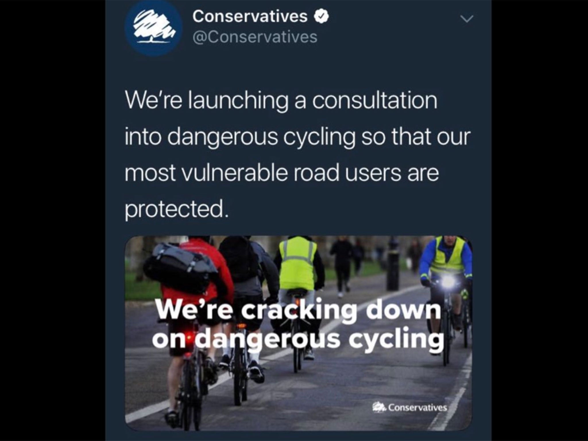 The tweet from the official Conservative Party account