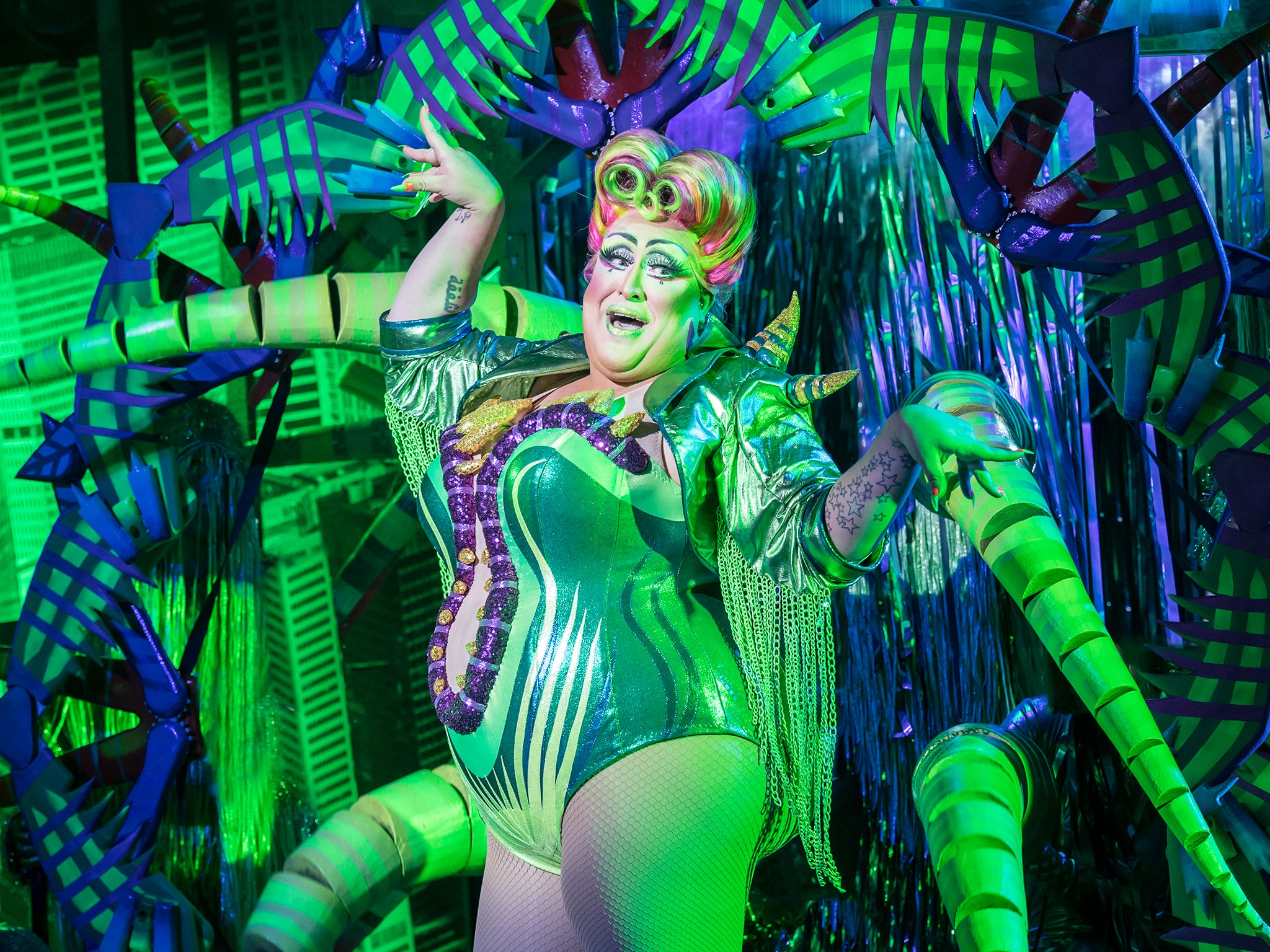 Vicky Vox as Audrey II in Little Shop of Horrors at the Regents Park Open Air Theatre