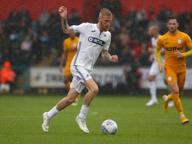 Oli McBurnie led the line for Swansea against Preston North End