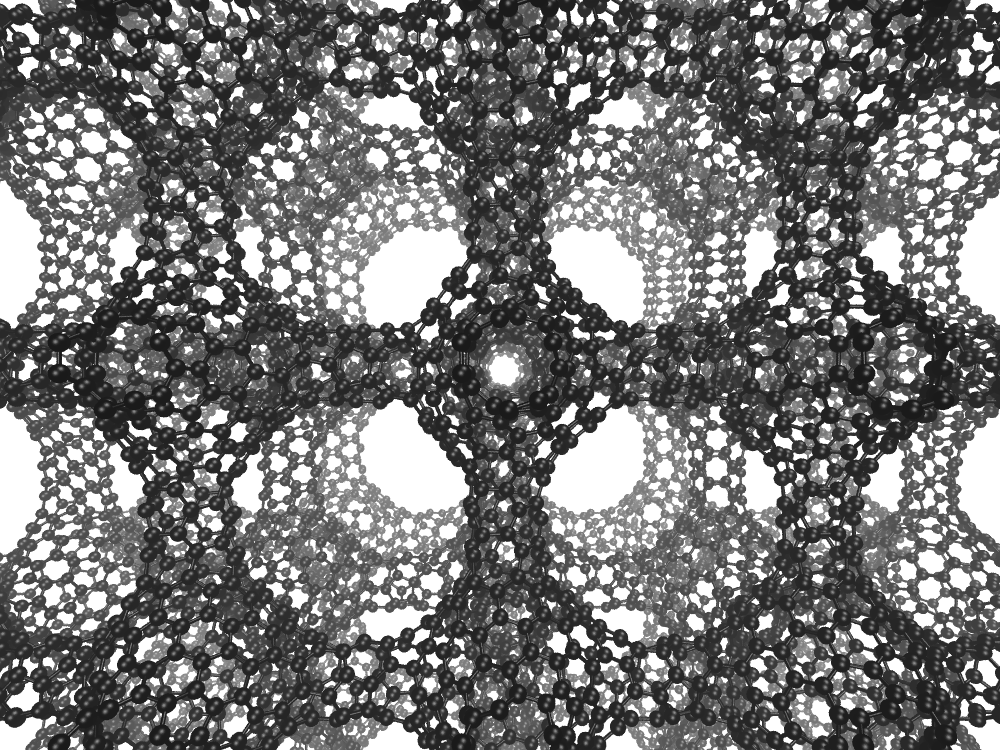 This is the three-dimensional cage structure of a schwarzite that was formed inside the pores of a zeolite