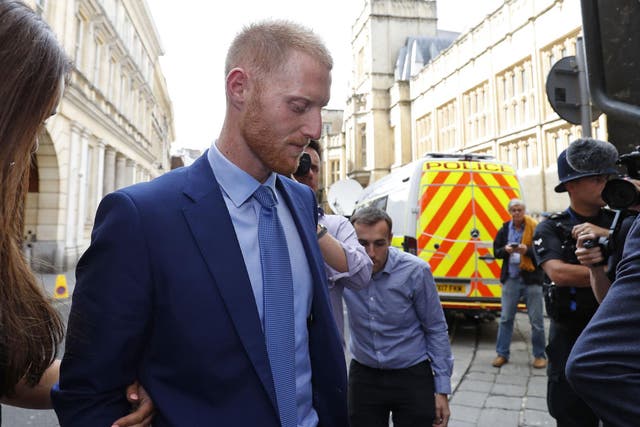 England cricketer Ben Stokes leaves Bristol Crown Court as the trial breaks for the day, in Bristol, south-west England on August 13, 2018, during his trial on charges of affray.