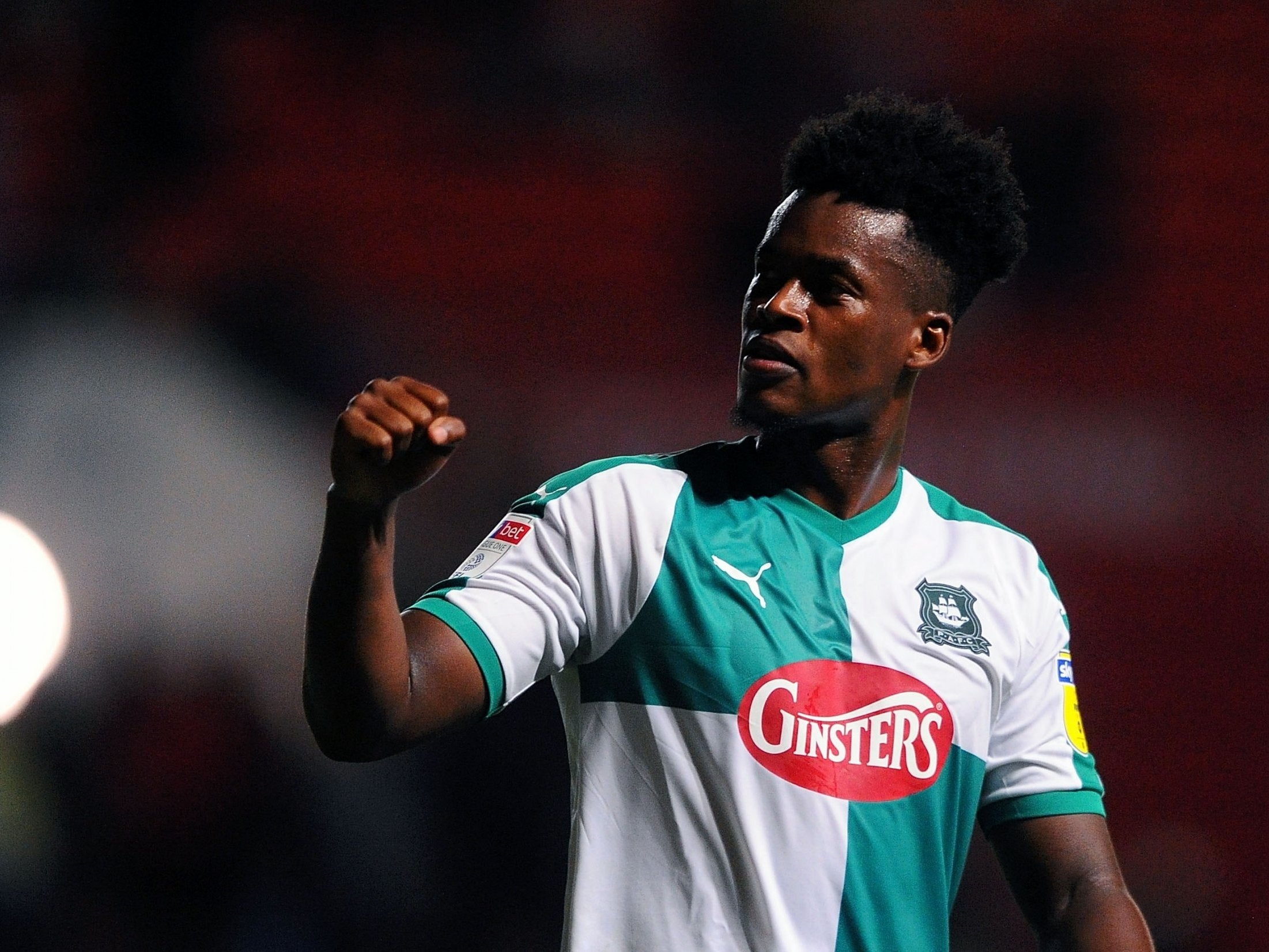 Ashley Smith-Brown of Plymouth Argyle celebrates the win over Bristol City