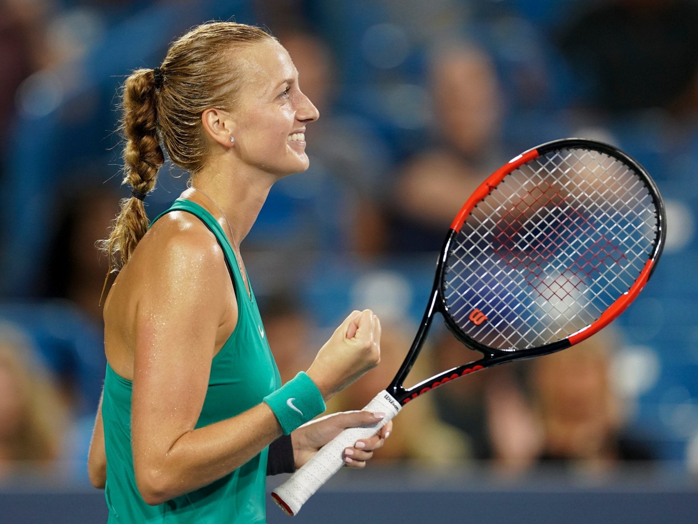 Petra Kvitova celebrates her victory over Serena Williams