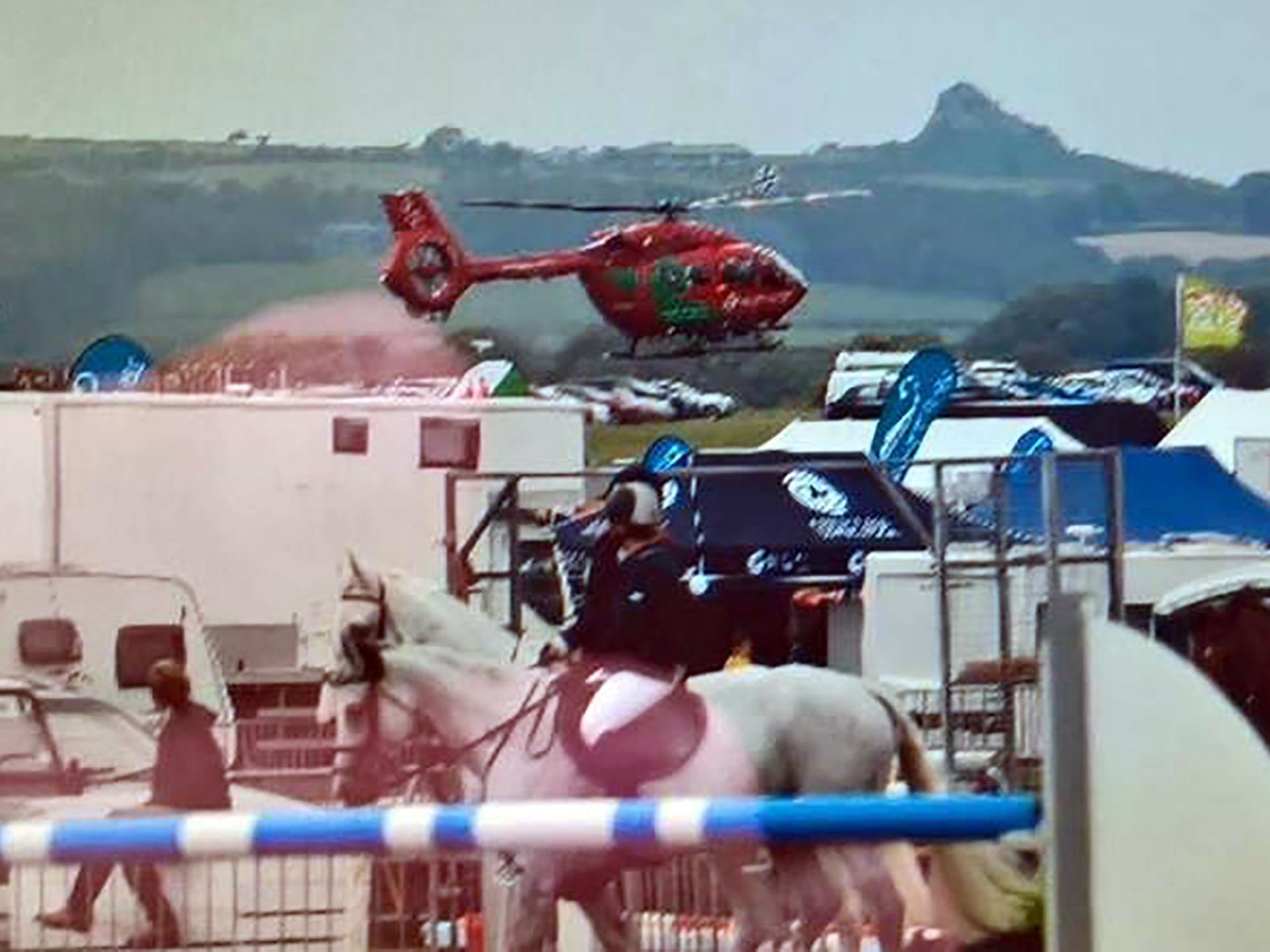 Wales Air Ambulance lands at the Pembrokeshire County Show after a horse escaped its pen and injured a number of people