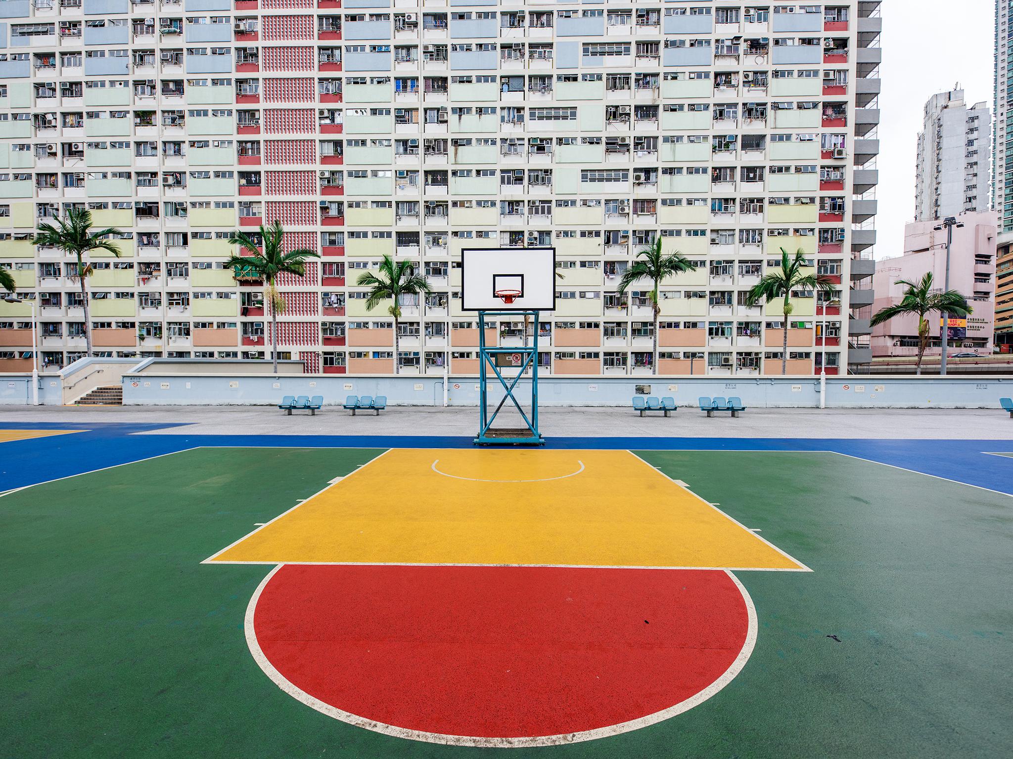 The basketball courts at Choi Hung – thankfully empty on this occasion