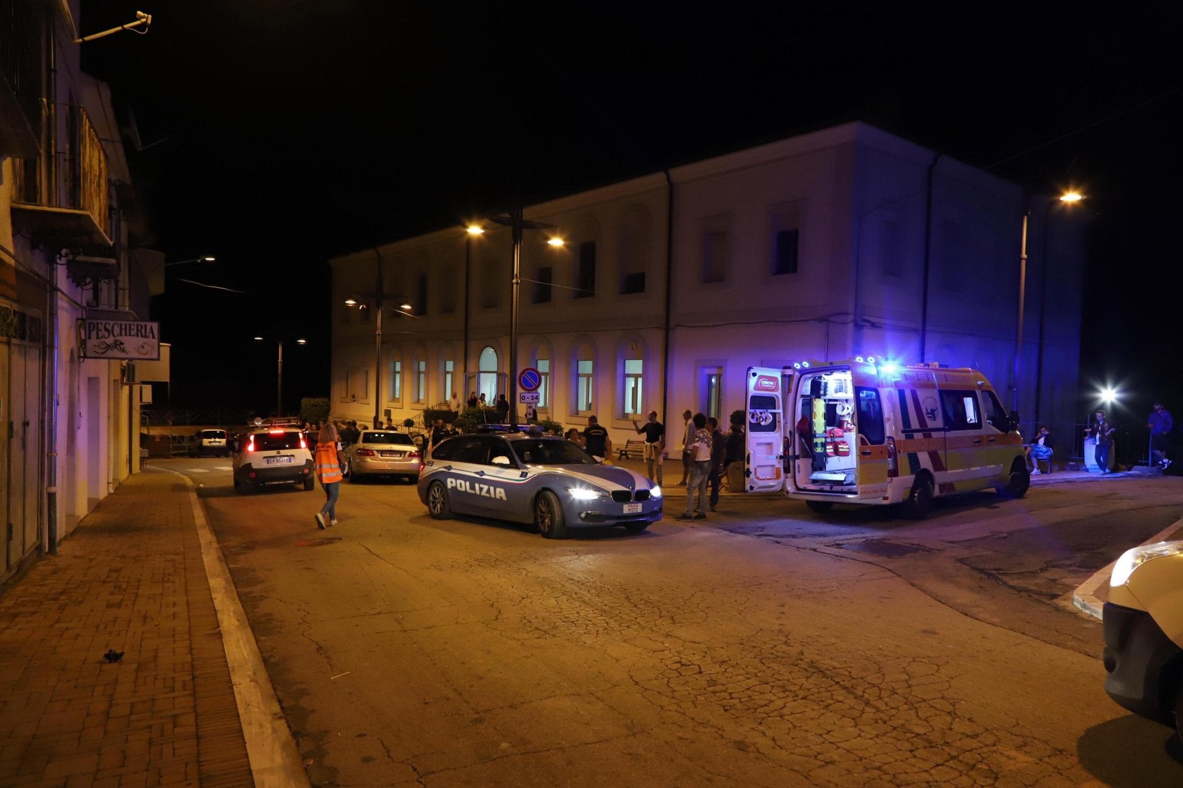 Emergency service personnel arrive in Montecilfone after a 5.1-magnitude earthquake struck the region