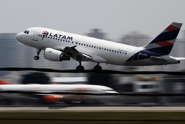 <p>A Latam Airlines A319 takes off from Congonhas airport in Sao Paulo, Brazil
</p>