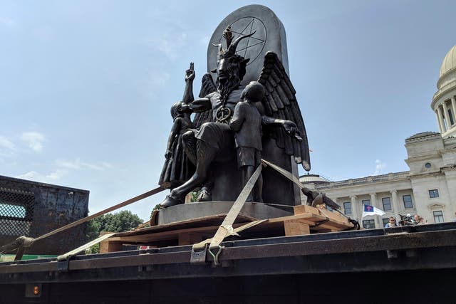 The Satanic Temple unveils its statue of Baphomet, a winged-goat creature