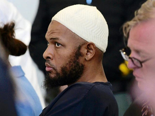 Siraj Ibn Wahhaj sits in court in Taos, New Mexico, during a detention hearing