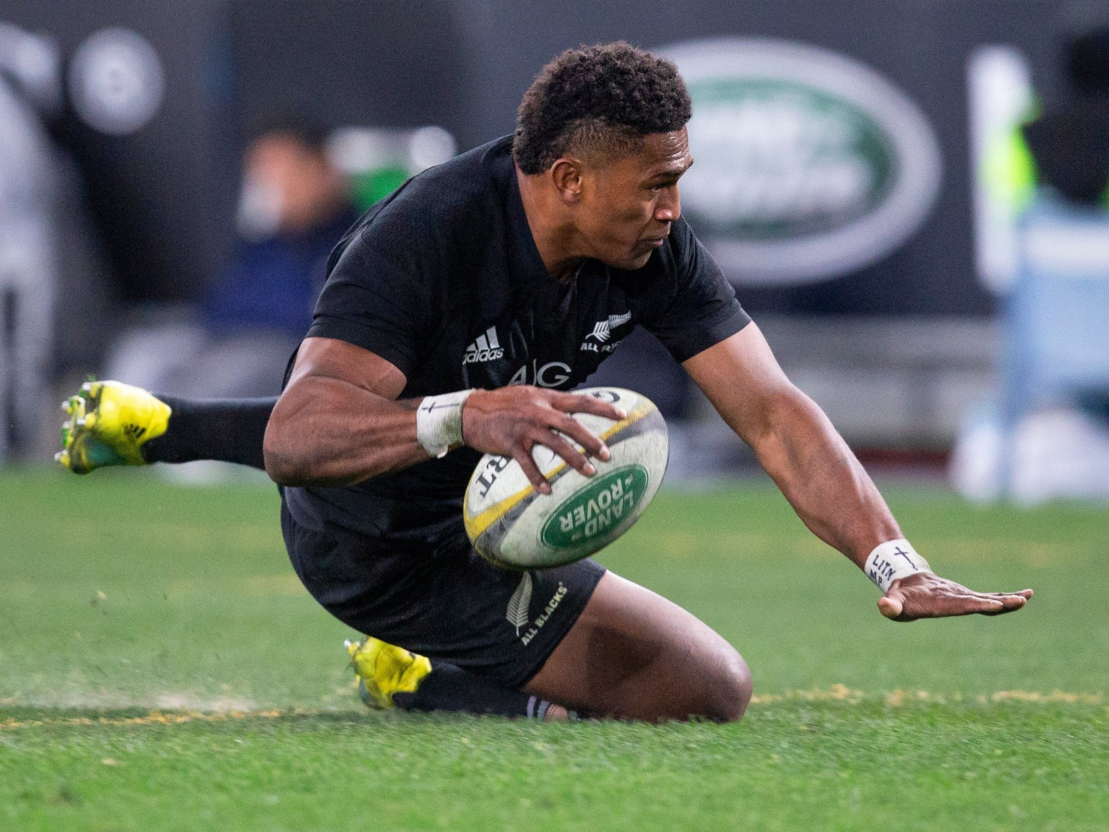 Waisake Naholo scores the first of his two tries against Australia