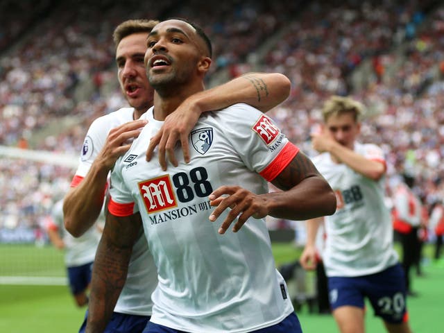 Callum Wilson celebrates after scoring Bournemouth's first goal against West Ham