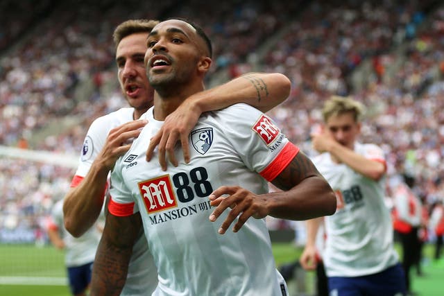 Callum Wilson celebrates after scoring Bournemouth's first goal against West Ham