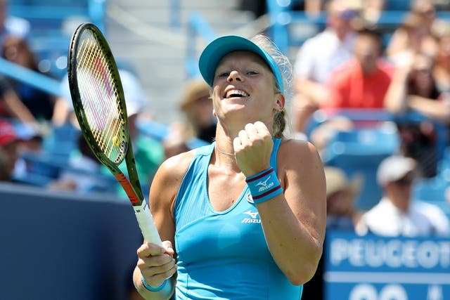 Kiki Bertens celebrates her victory over Petra Kvitova to reach the Cincinnati Open