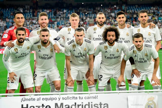 Real Madrid pose ahead of the match with Getafe