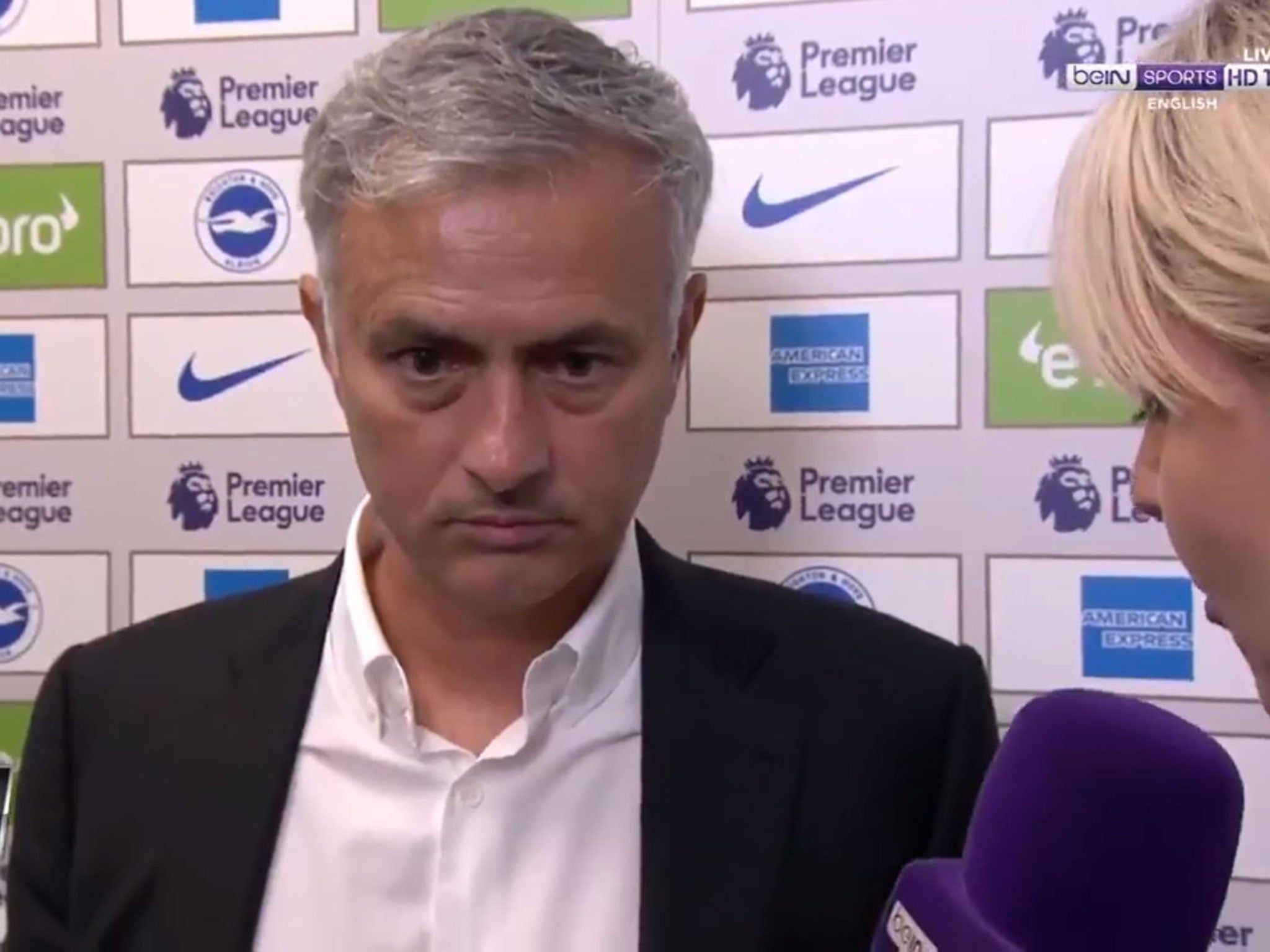 Mourinho appeared put out by a question from Bein Sports reporter Carrie Brown