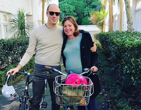 The 38-year-old shared photos of her 'beautiful Sunday morning' ride to the hospital in Auckland with her partner