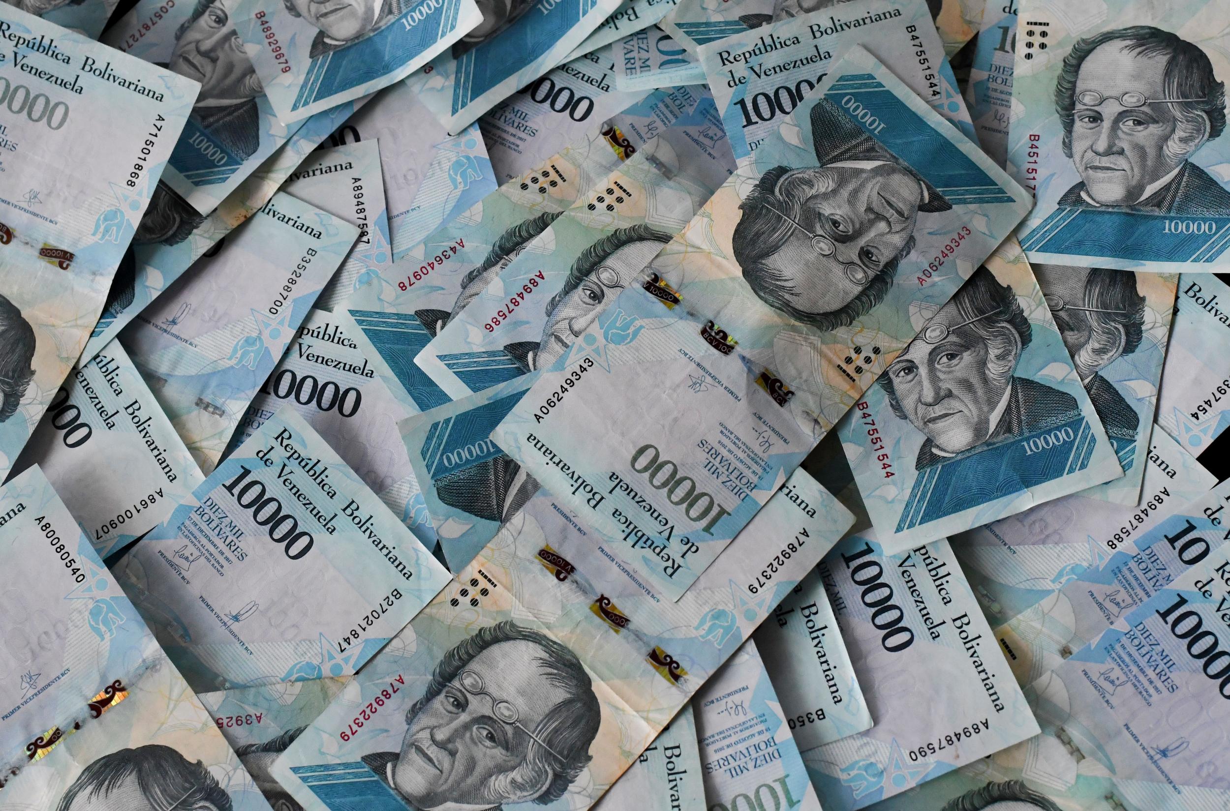 Picture of 10,000 bolivar-bills taken in Caracas on July 26, 2018