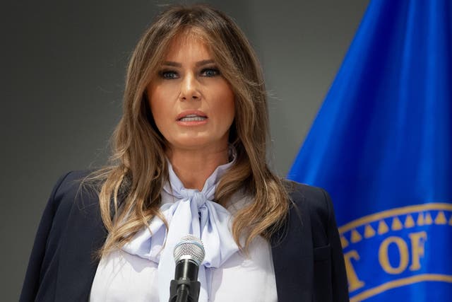 US First Lady Melania Trump speaks during the Federal Partners in Bullying Prevention (FPBP) Cyberbullying Prevention Summit
